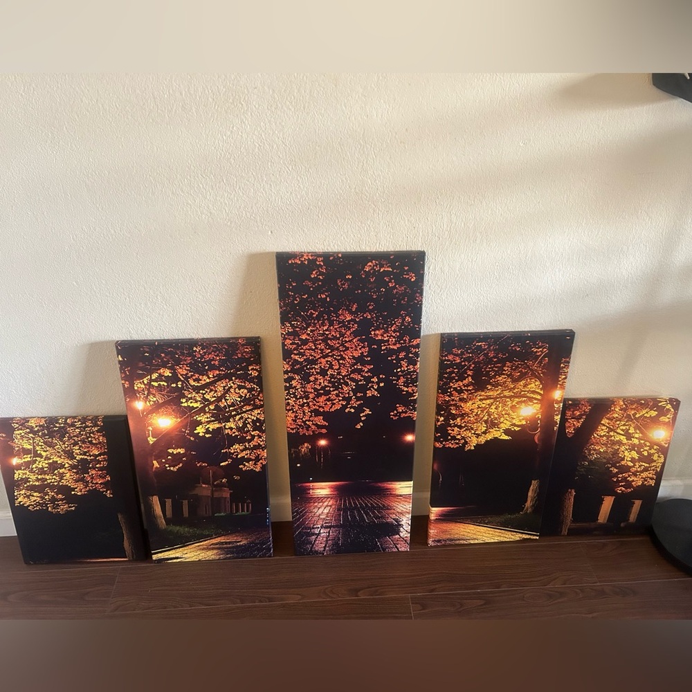 Canvas Freaks Vibrant Autumn Night Pathway 5 Panel Canvas